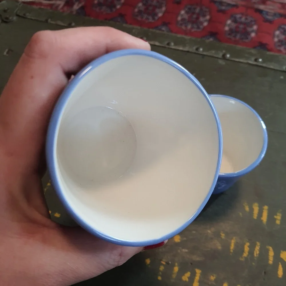 Vintage Cameoware Light Blue & White Floral Cups Planters Trinket Decor Pretty